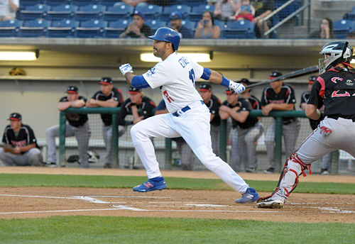 Ethier doubled in his first at-bat with the Quakes on Thursday night. (Photo credit - Steve Saenz)