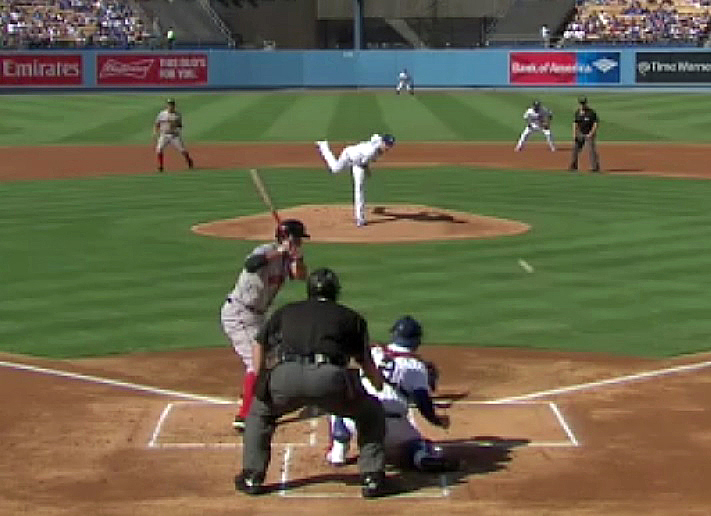 McCarthy did just miss the strike zone, he missed it by several feet on Sunday ... eight times. (Video capture courtesy of SportsNet LA)