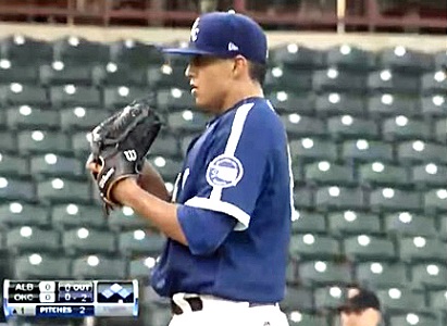 De Leon threw an extremely rare "immaculate inning" in his last outing with the OKC Dodgers, striking out the first three batters he face on nine consecutive pitches. (Click on image to view video).