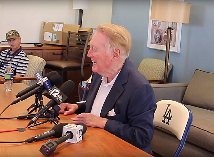 Vin Scully at his March 25, 2016 press conference during spring training at Camelback Ranch. (Click on image to view entire video - Video and video capture courtesy of Stacie Wheeler)