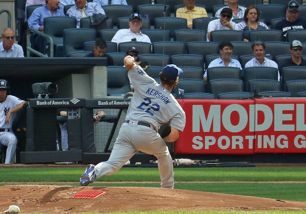 In his second start since returning from the disabled list, Dodgers left-hander Clayton Kershaw looked every bit his old self at Yankee Stadium on Wednesday. (Photo credit - Ron Cervenka)