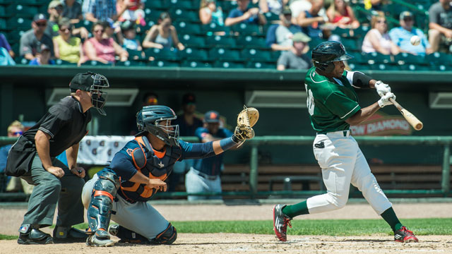 Loons left fielder Darien Tubbs went 2 for 5 with a double in Wednesday's 15-1 rout of the Bowling Green Hot Rods. (Photo courtesy of Great Lakes Loons)