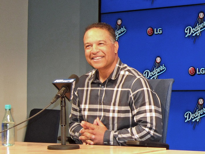 An extremely humbled Roberts calls the Manager of the Year award "an organization award" and credits the Dodgers front office and his players for receiving it. (Photo credit - Ron Cervenka)