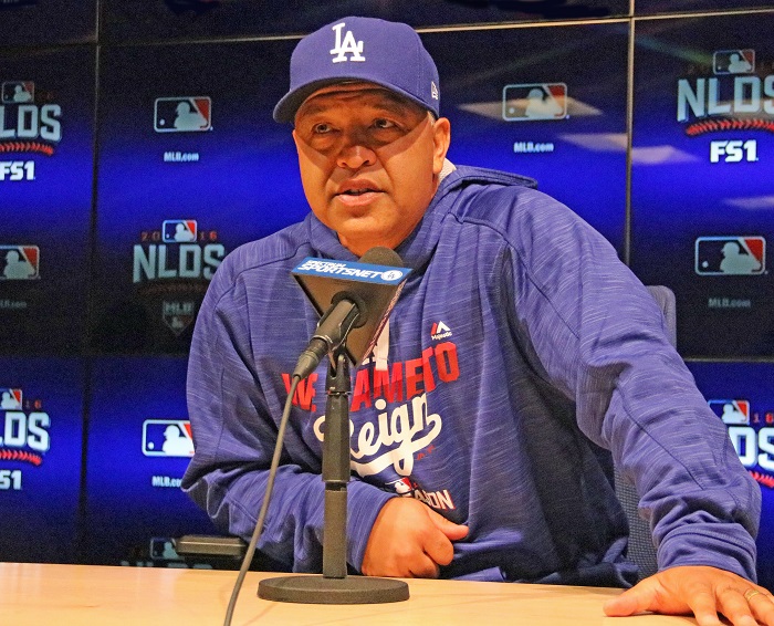 Dodgers manager Dave Roberts was completely forthcoming with his NLDS playoff roster. (Photo credit - Ron Cervenka)