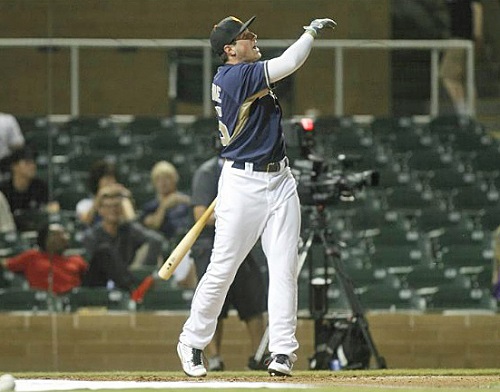 San Diego Padres prospect (and newest Dodger killer) Hunter Renfroe won the National League's Bowman Hitting Challenge during the 2015 AFL. (Photo credit - Jason Wise)