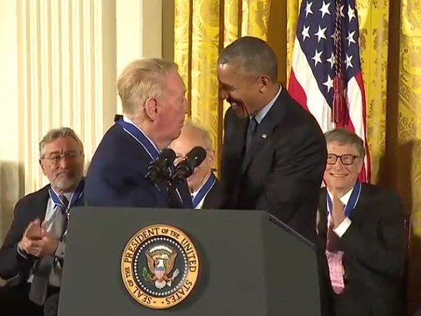 Scully shares a brief moment with President Obama. (Video capture courtesy of C-SPAN)