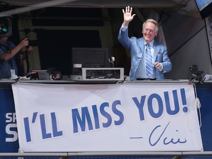 For fans of Vin Scully and Michael Connelly, it just doesn't get any better than this. (Photo credit - Stephen Dunn)