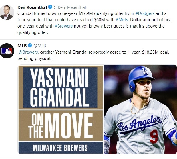 Ex-Dodger Yasmani Grandal strikes deal with Brewers