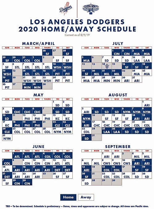 Dodgers Announce 2020 Preliminary Schedule